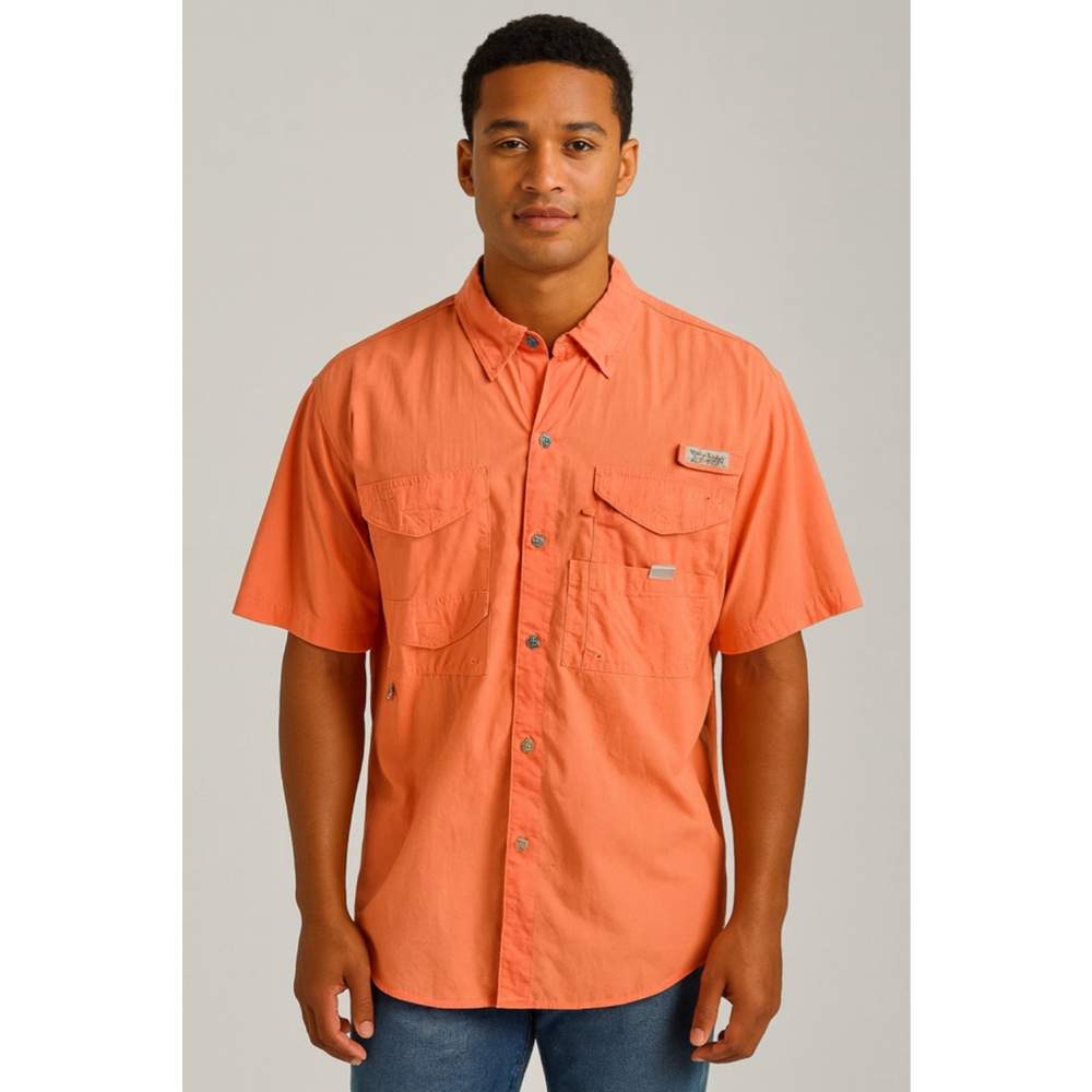 Men's Columbia PFG Orange Short Sleeve Fishing Shirt Size M
